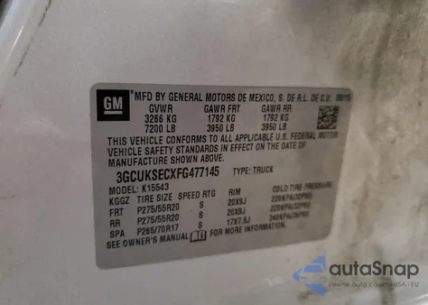 2015 Chevrolet Silverado K1500 Ltz from USA, damaged, VIN 3GCUKSECXFG477145